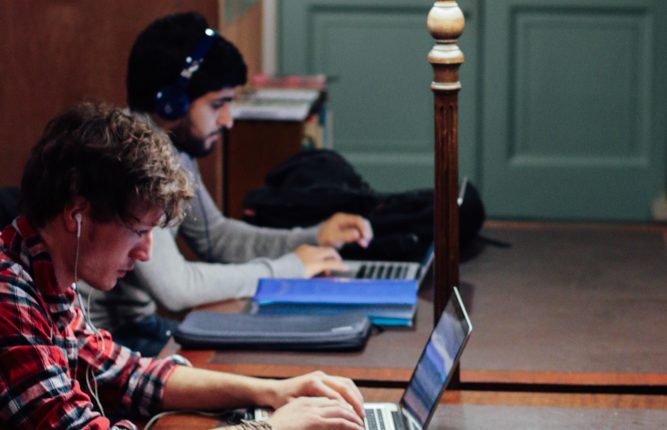 Students working on laptops